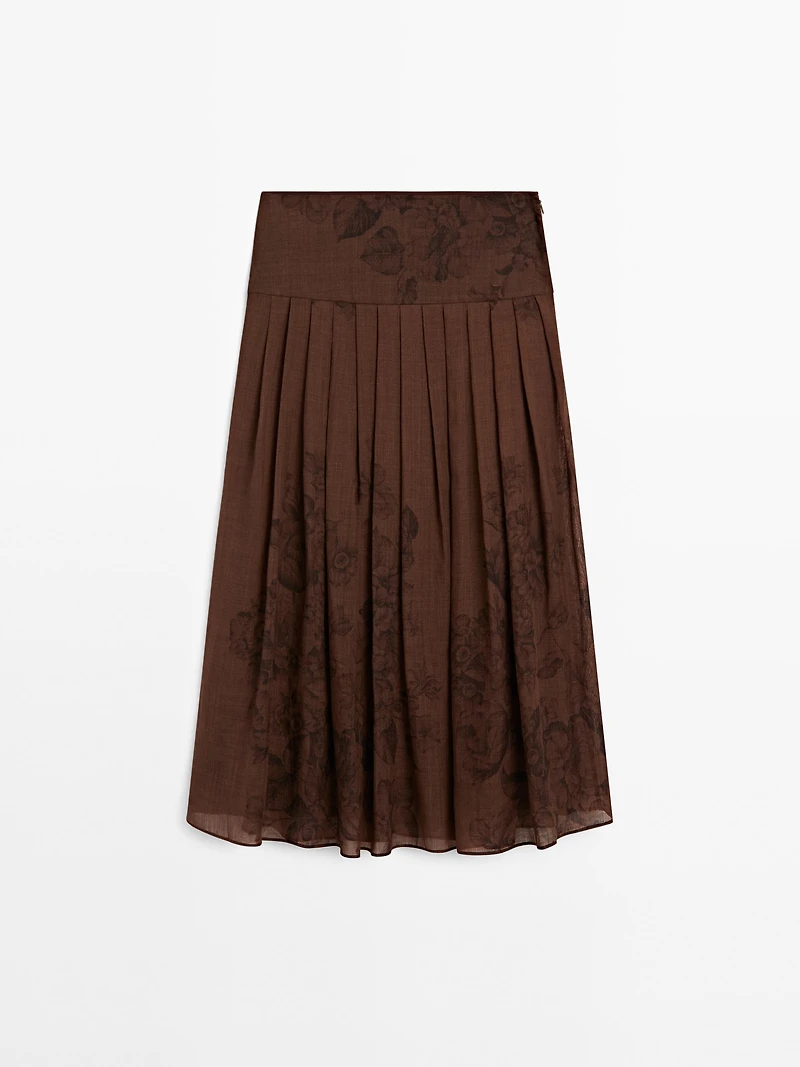 Flared floral print midi skirt