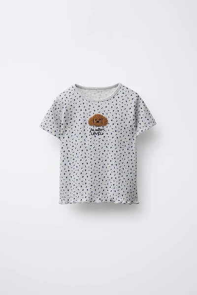 FLORAL AND ANIMAL TERRY PATCH RIBBED T-SHIRT