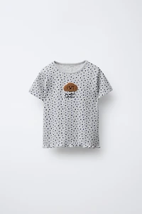 FLORAL AND ANIMAL TERRY PATCH RIBBED T-SHIRT