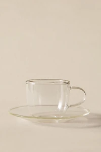 BOROSILICATE GLASS TEA CUP AND SAUCER WITH SILVER RIM