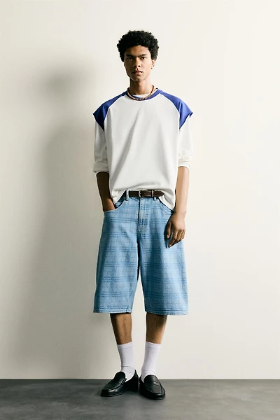 PRINTED WASHED DENIM JORTS