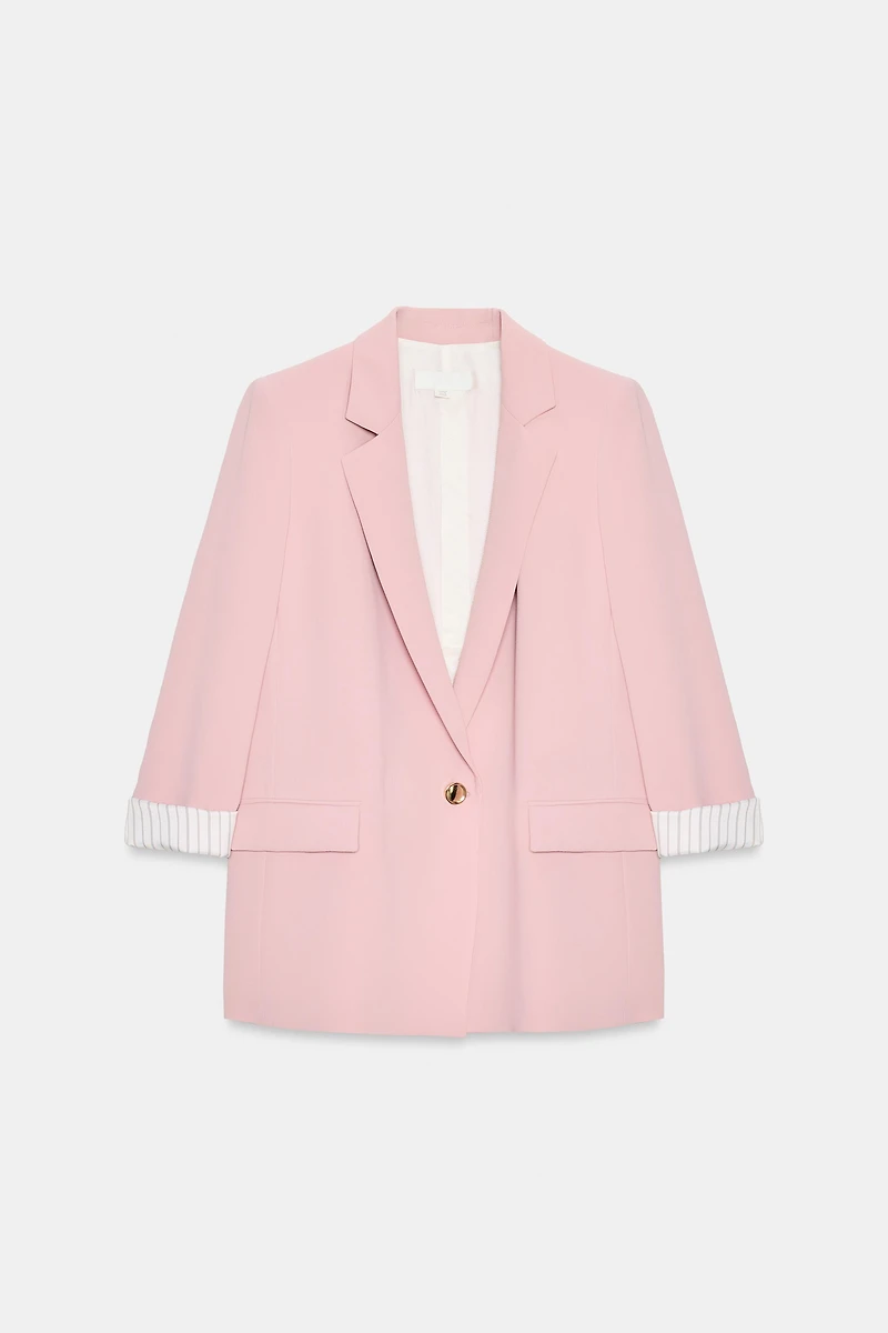 ROLL-UP SLEEVE PRINTED CUFF BLAZER