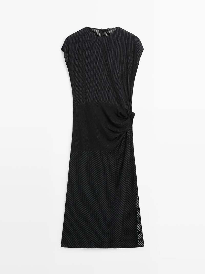 Long flowing printed dress with knot detail
