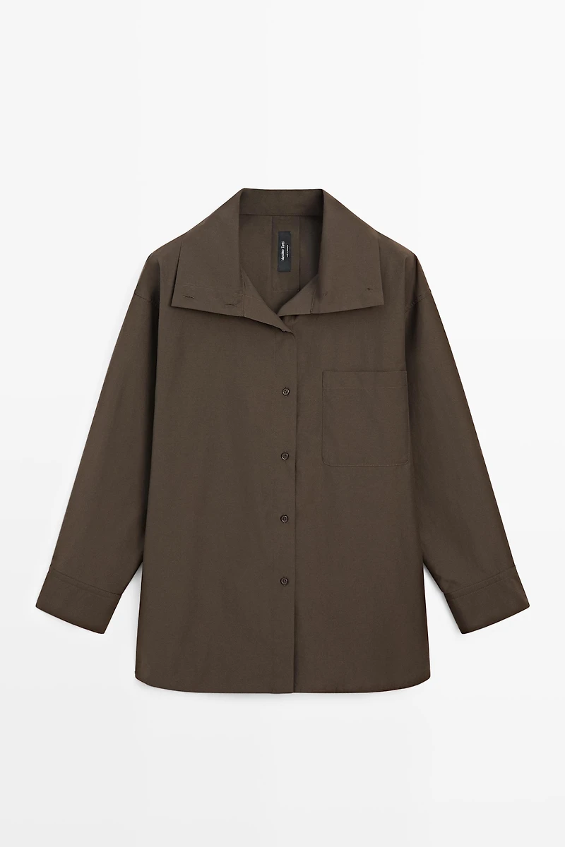 High collar overshirt with buckle detail