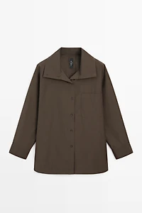High collar overshirt with buckle detail