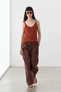 Wide-leg pleated linen trousers
