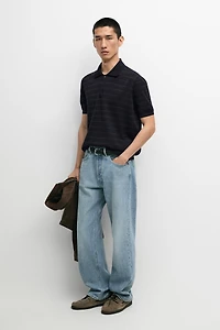 Striped short sleeve knit polo sweater