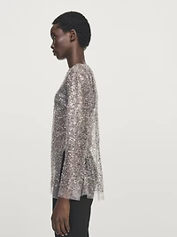 Sequinned blouse with cowl neck