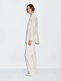 Striped oversize blouse with stand collar
