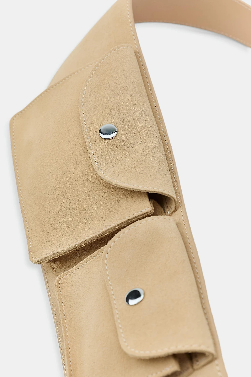 100% LEATHER WAIST BELT WITH POCKETS