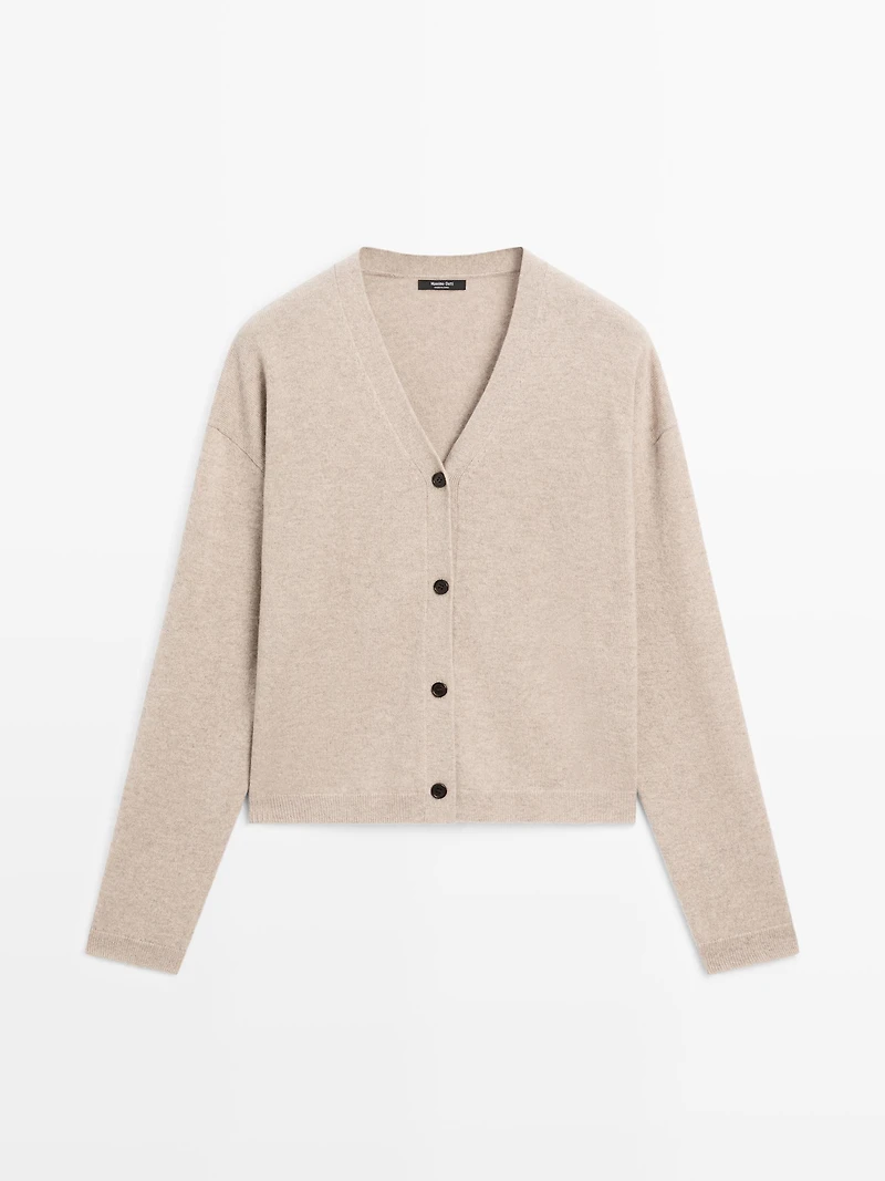 Wool blend V-neck knit cardigan