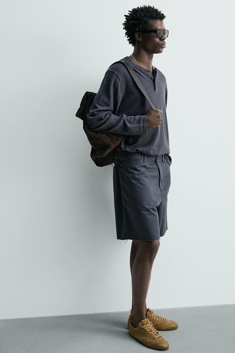 HERRINGBONE TEXTURED COTTON SHORTS