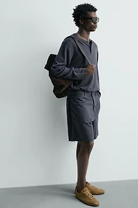 HERRINGBONE TEXTURED COTTON SHORTS