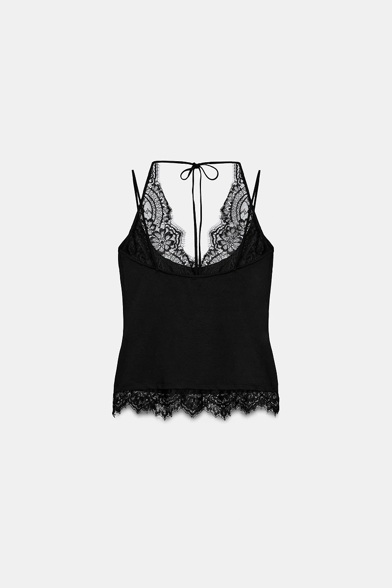 CONTRAST LACE HALTER TOP