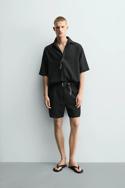 REGULAR FIT LINEN - VISCOSE POLO SHIRT