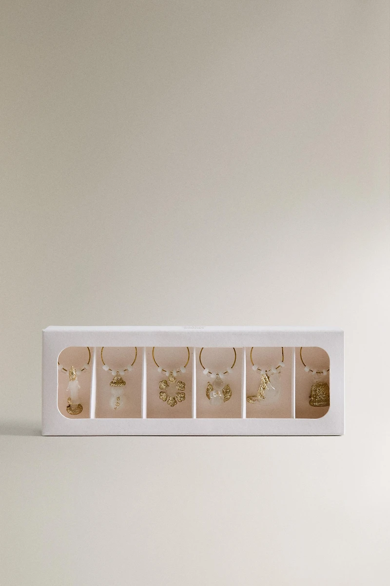 SET OF SHINY CHRISTMAS GLASS RING MARKERS (SET OF 6)