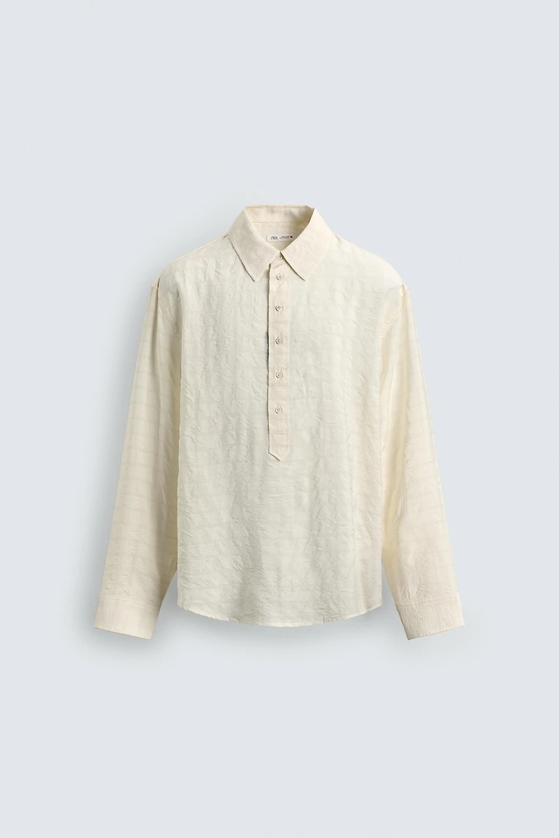 WRINKLE EFFECT PLAID JACQUARD POLO SHIRT