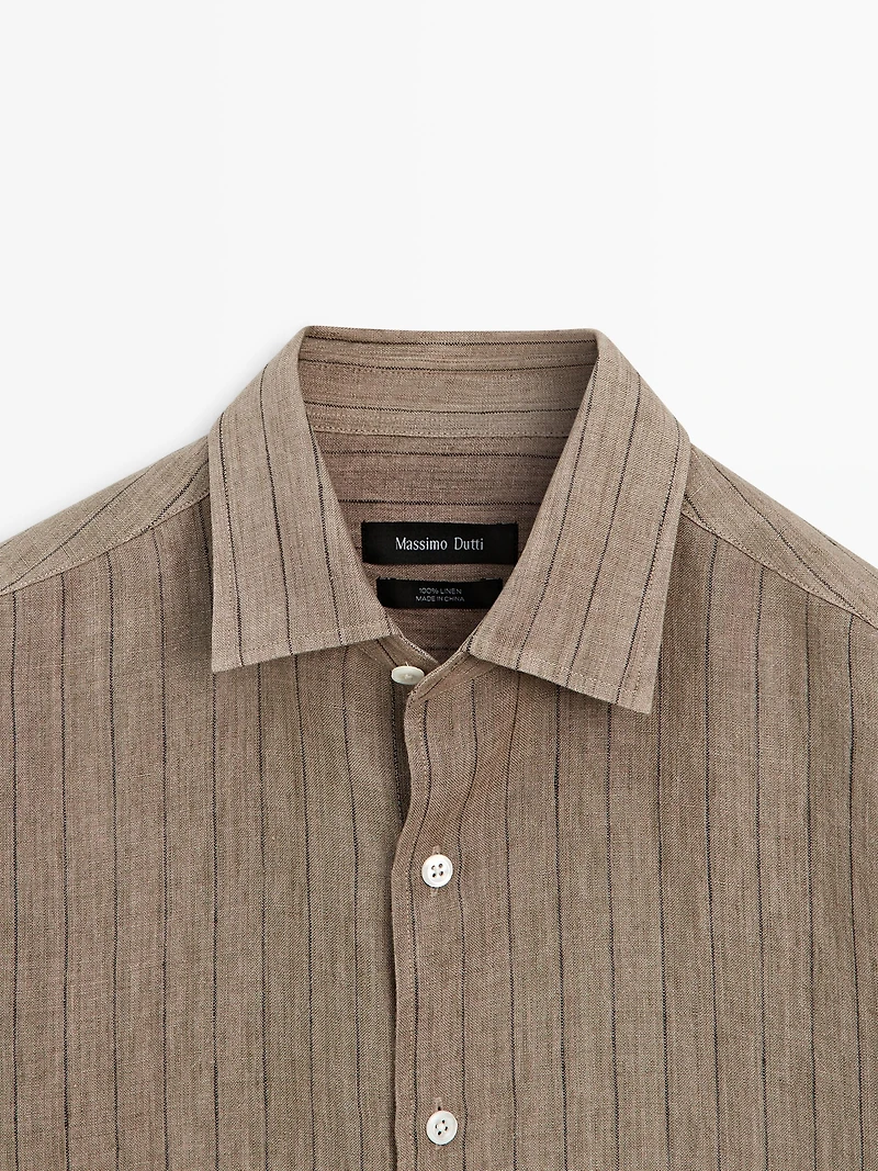 100% linen slim fit striped shirt