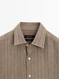 100% linen slim fit striped shirt