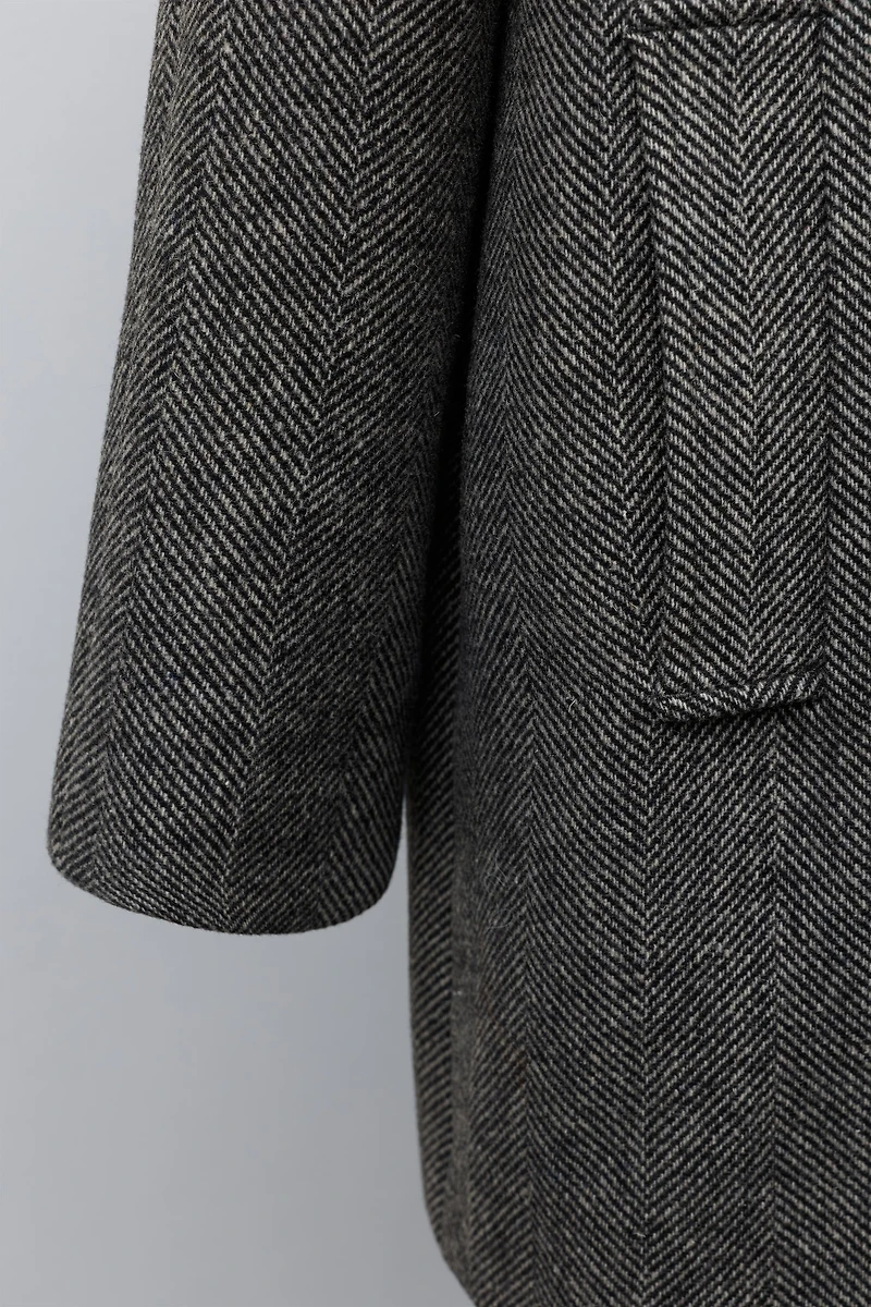 MANTEAU CHEVRON AVEC LAINE COL EFFET FOURRURE