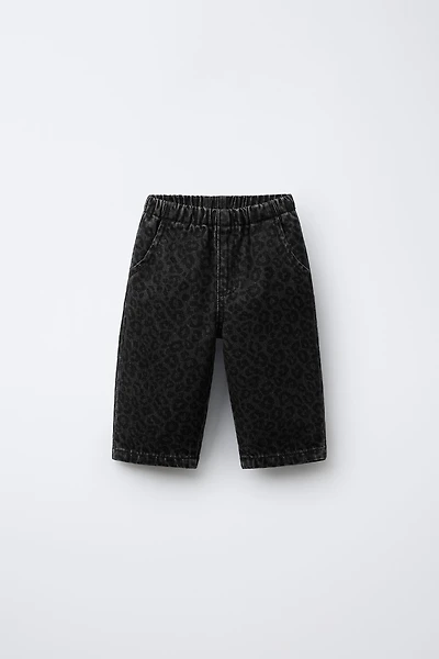 ANIMAL PRINT BAGGY DENIM PANTS