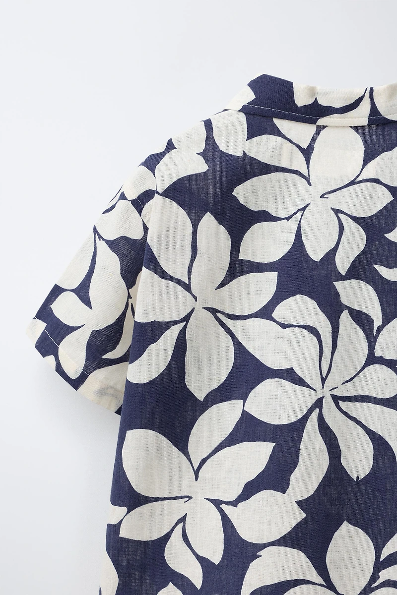 FLORAL PRINT SHIRT WITH COTTON AND LINEN
