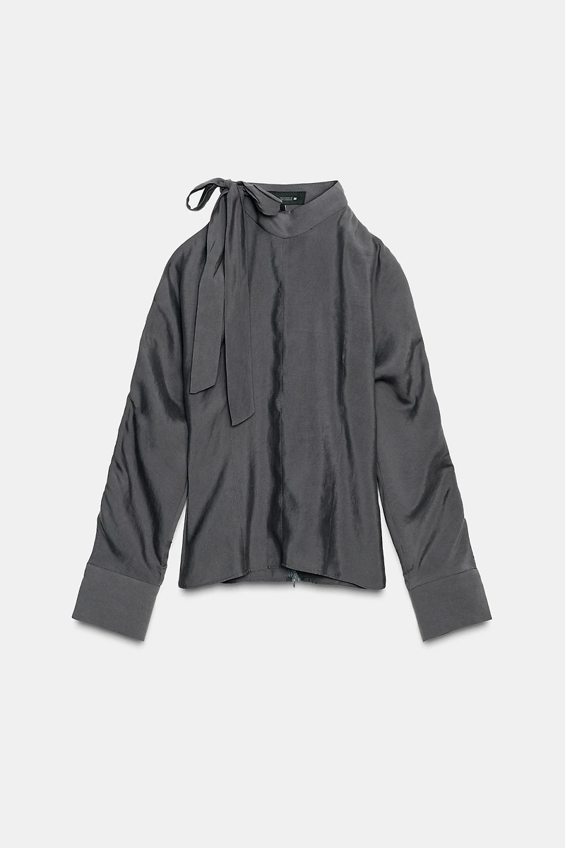 SHOULDER CUT-OUT BLOUSE WITH TIE