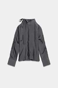 SHOULDER CUT-OUT BLOUSE WITH TIE