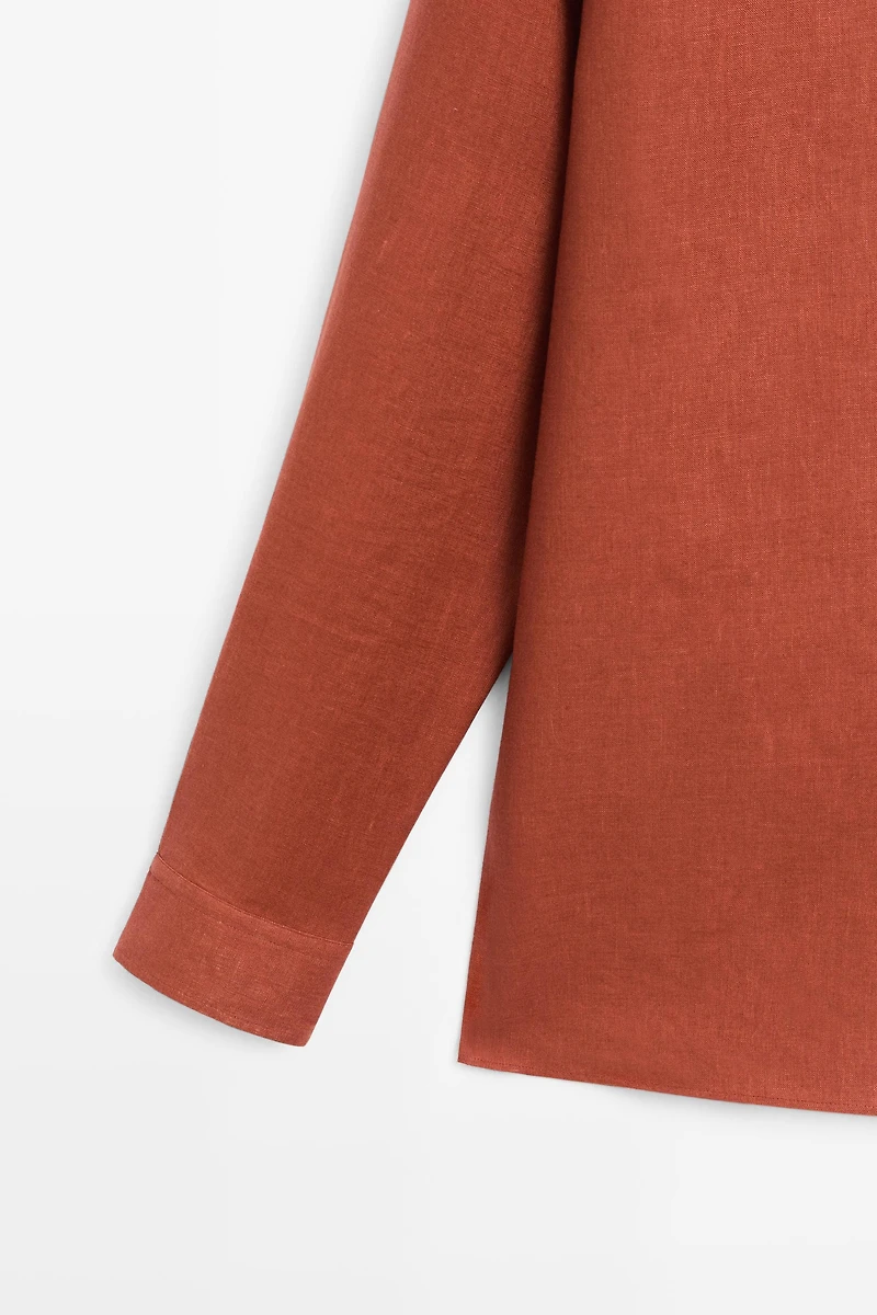 Regular fit 100% linen shirt with pocket detail