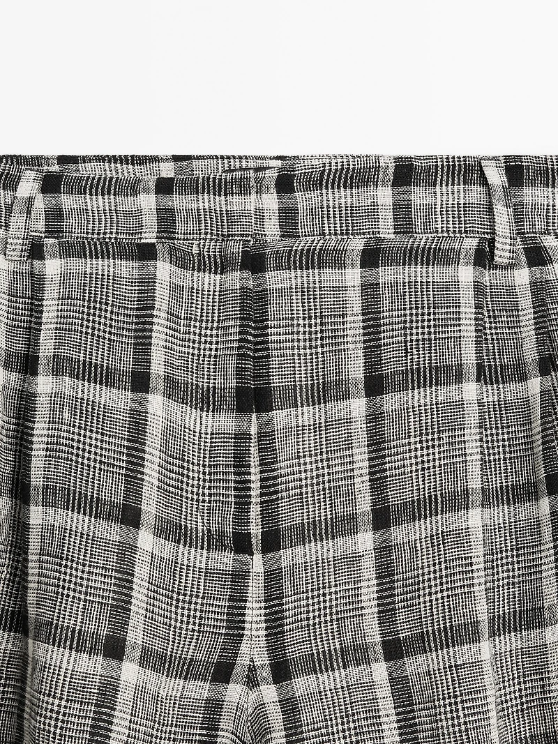 100% linen check palazzo trousers