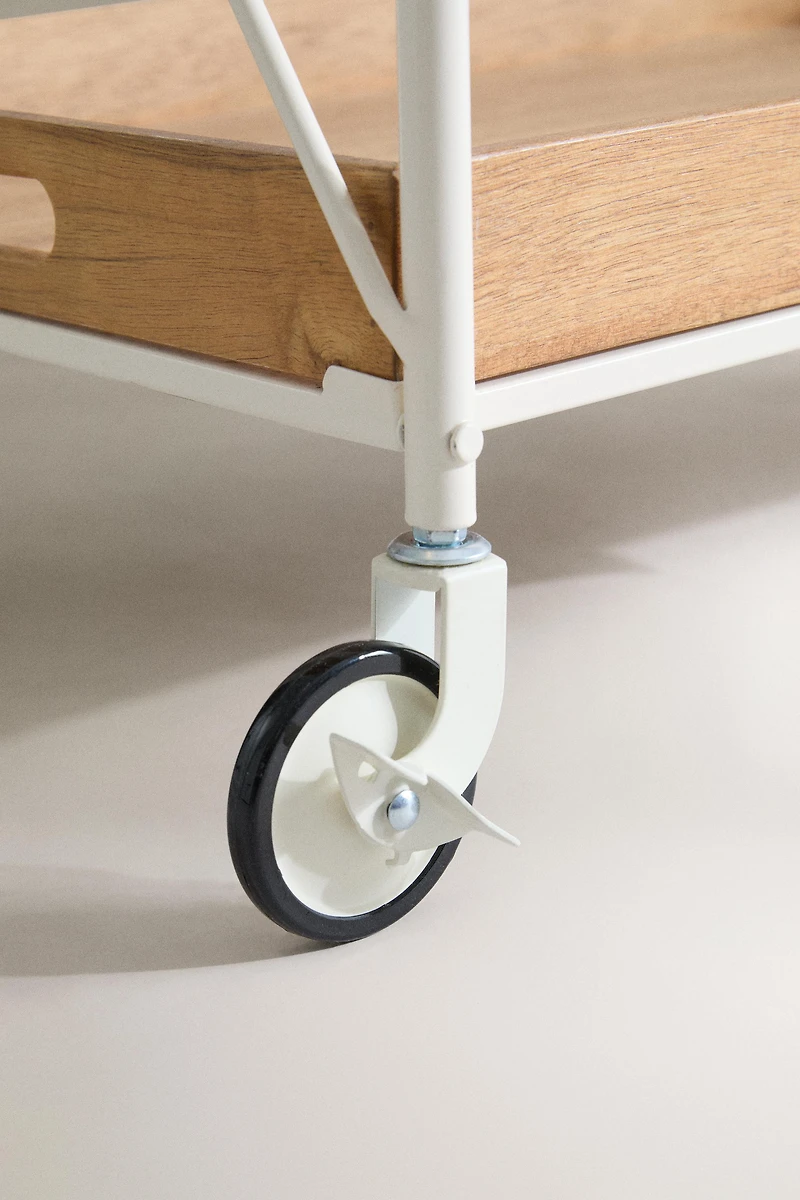 FOLDING METAL AND WOOD SERVING CART