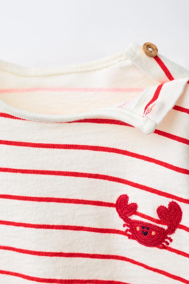 T-SHIRT À RAYURES BRODERIE CRABE