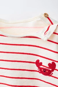 T-SHIRT À RAYURES BRODERIE CRABE