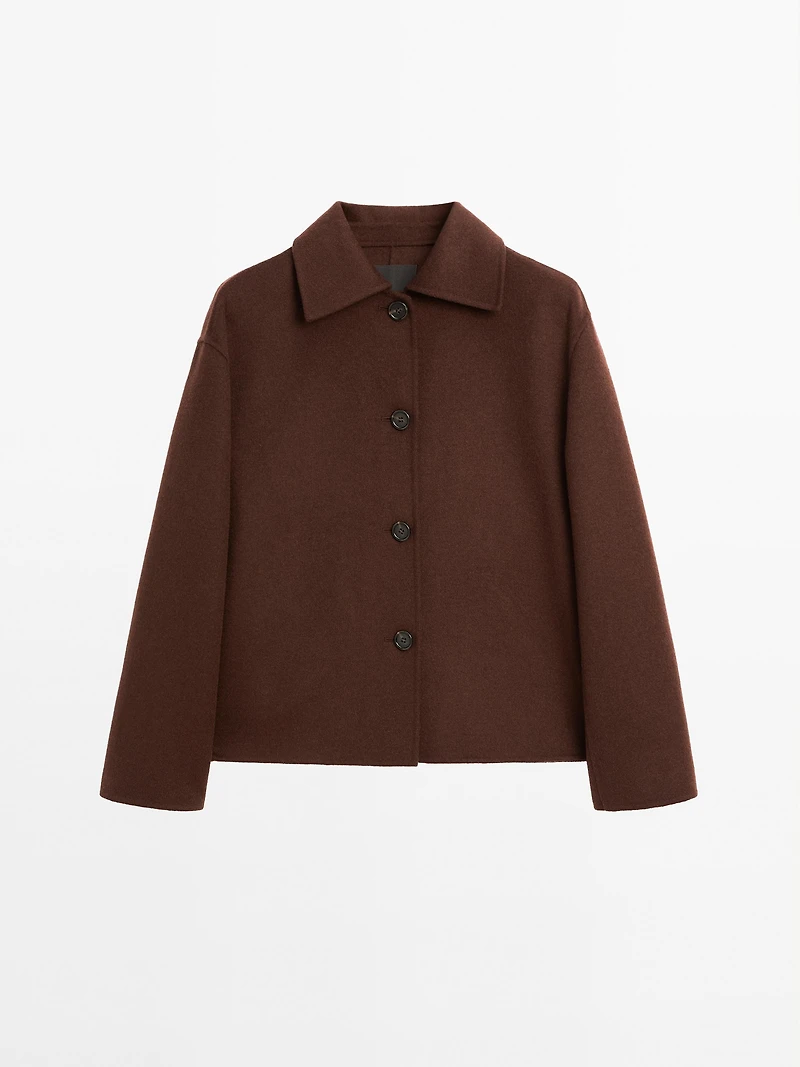 Short wool blend jacket with shirt collar