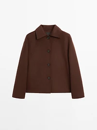 Short wool blend jacket with shirt collar