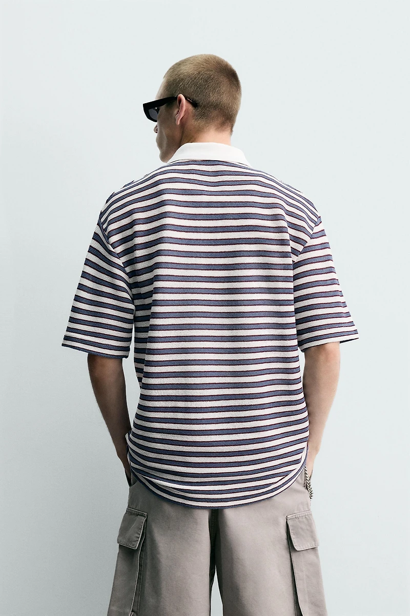 POLO JACQUARD À RAYURES BRODÉ