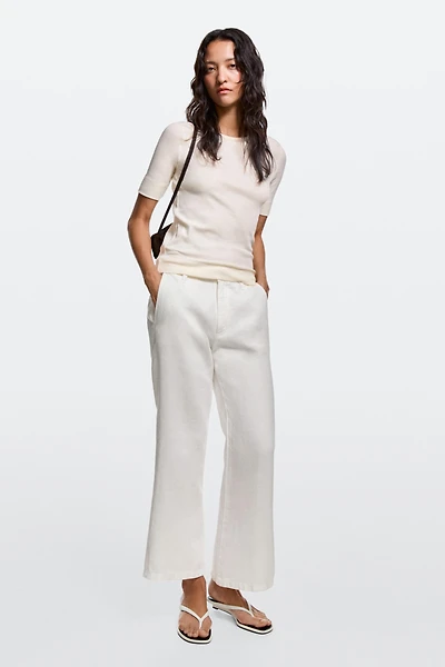 100% linen cropped flare fit pants