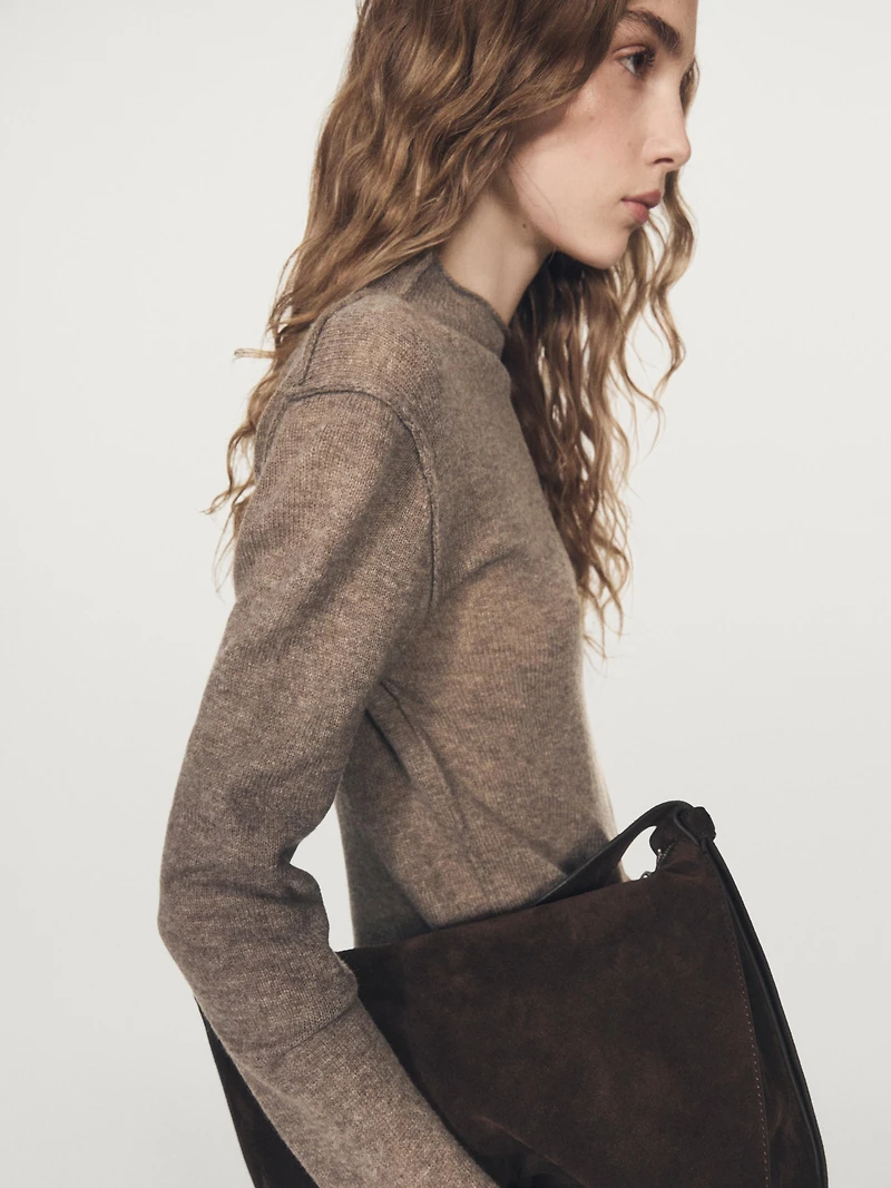 Wool blend knit sweater with mock turtleneck