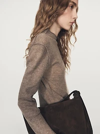 Wool blend knit sweater with mock turtleneck