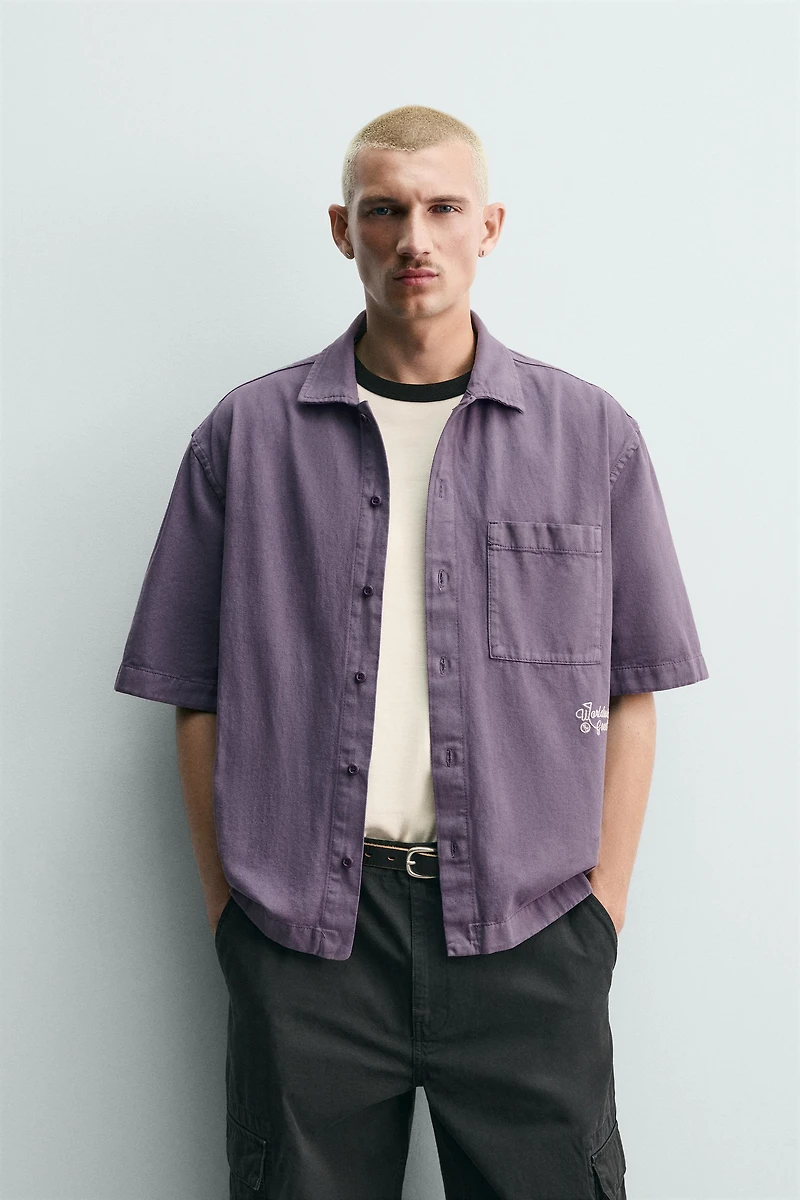 EMBROIDERED TEXTURED OVERSHIRT