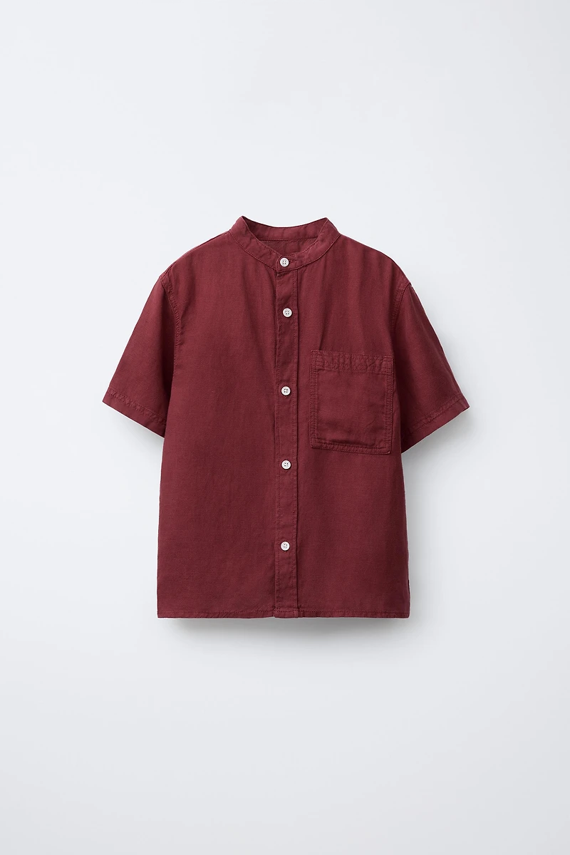 LINEN BLEND MANDARIN COLLAR SHIRT