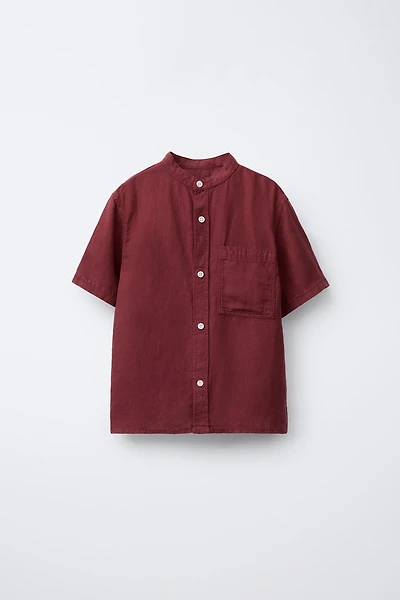 LINEN BLEND MANDARIN COLLAR SHIRT