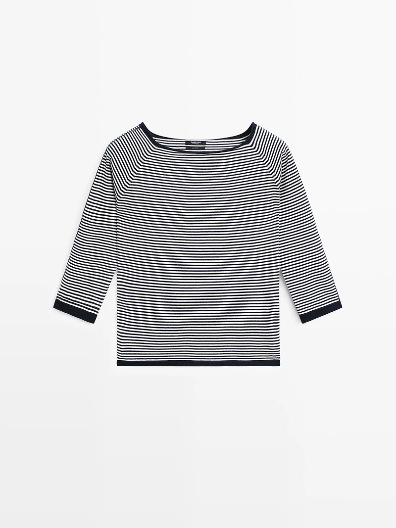 100% cotton striped knit sweater
