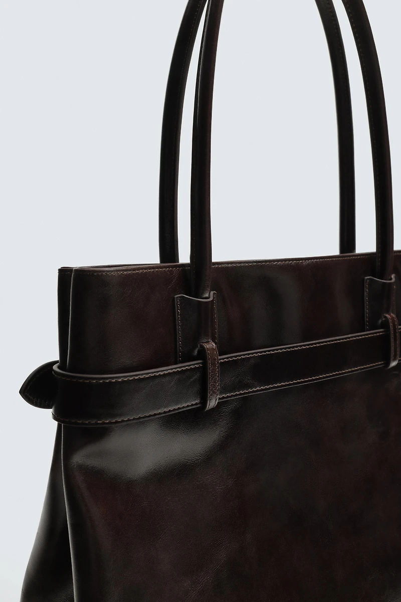 LEATHER SHOPPER WITH BELT DETAIL