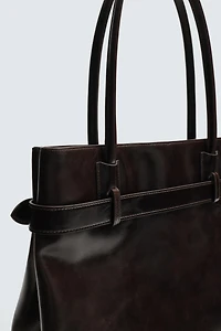 LEATHER SHOPPER WITH BELT DETAIL
