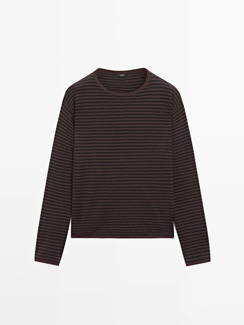 Striped cotton blend knit sweater