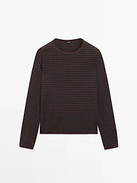 Striped cotton blend knit sweater
