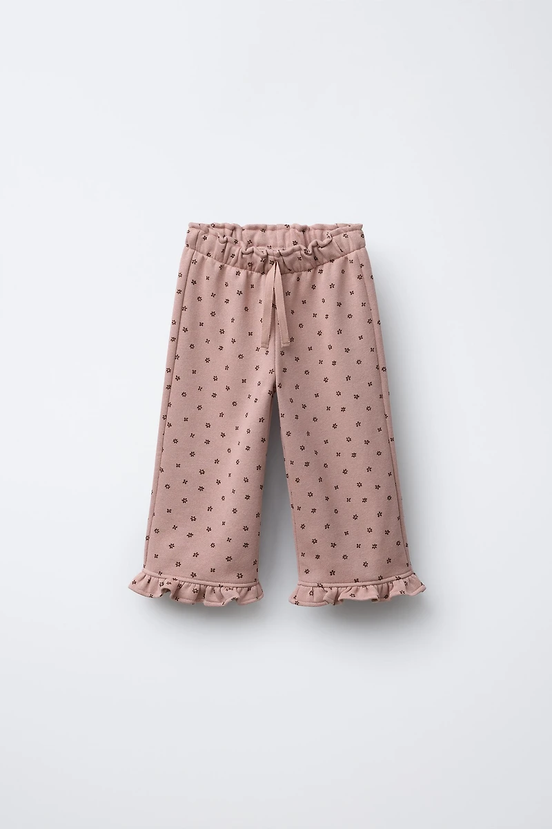 PRINTED PLUSH RUFFLE PANTS