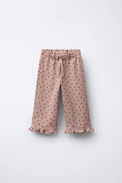 PRINTED PLUSH RUFFLE PANTS