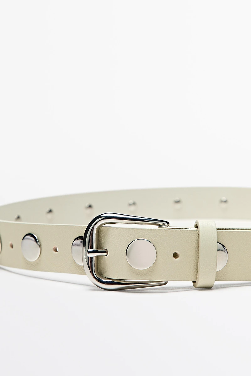 Nappa leather studded belt with buckle